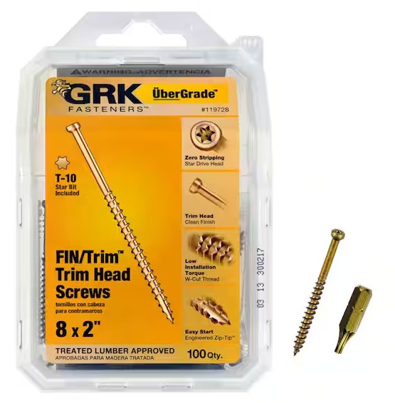FIN/Trim 119728 Finishing Screw, #8 Thread, 2 in L, Trim Head, Star Drive, Zip-Tip Point, Steel, Climatek, 100 ea