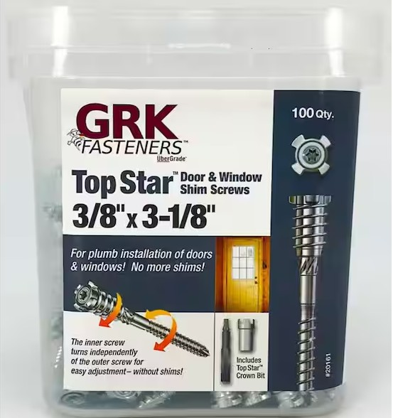 TOP STAR 20161 Shim Screw, 3/8 in Thread, 3-1/8 in L, Flat Head, Star Drive, Steel, Zinc, 100 BX