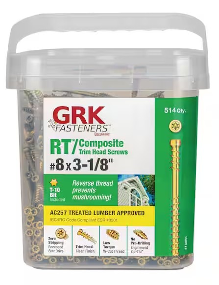 RT Series 16083 Screw, #8 Thread, 3-1/8 in L, Reverse Thread, Trim Head, Star Drive, Brass, Steel, 514 PAIL