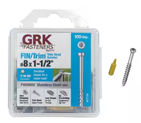 RT Series 37079 Screw, #8 Thread, 2-1/2 in L, Trim Head, Star Drive, Stainless Steel, 100 ea