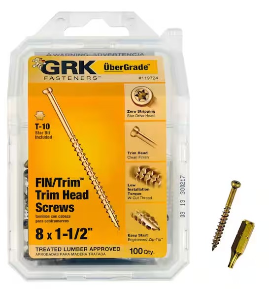 FIN/Trim 17724 Screw, #8 Thread, 1-1/2 in L, Trim Head, Star Drive, Steel, 100