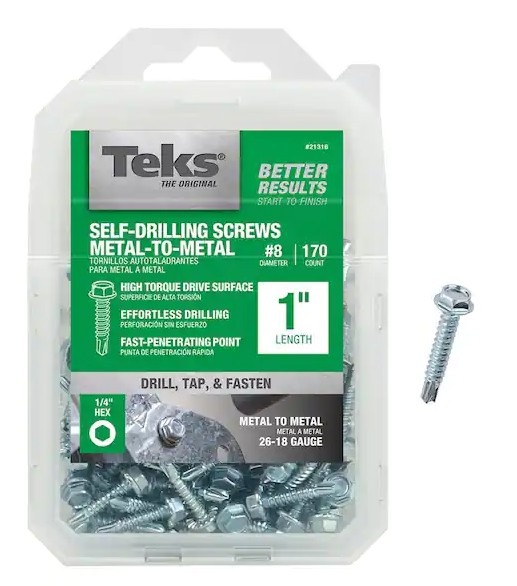 21316 Screw, #8 Thread, 1 in L, Coarse Thread, Hex Drive, Self-Drilling, Self-Tapping Point, Steel, Zinc, 170 PK