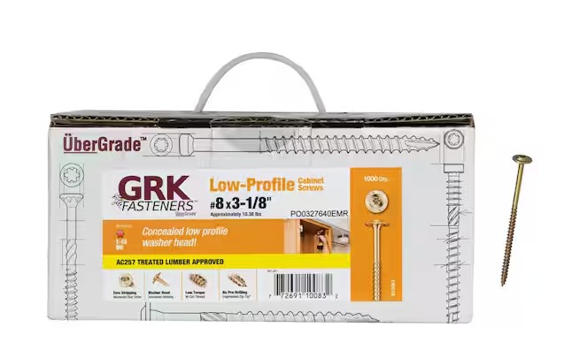 10083 Cabinet Screw, #8 Thread, 3-1/8 in L, Washer Head, Star Drive, Steel, 1000 BX