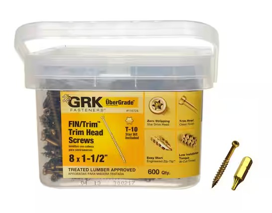 116724 Finishing Screw, #8 Thread, 1-1/2 in L, Trim Head, Star Drive, Steel, 600 PK