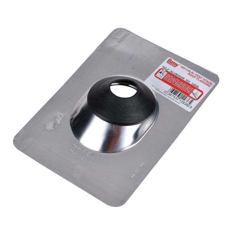 No-Calk 12936 Roof Flashing, 12-1/2 in OAL, 9 in OAW, For 2 in Pipe, Aluminum, Standard, Silver