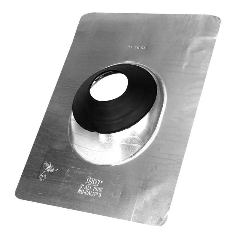 No-Calk 12946 Roof Flashing, 14-1/2 in OAL, 11 in OAW, For 3 in Pipe, Aluminum, Standard, Silver