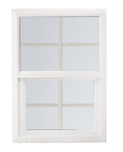 ABI 2030 500 Series Dual Pane Single Hung Window, Low-E Agron Insulated Glass, Obscured, 4/4, White, Vinyl