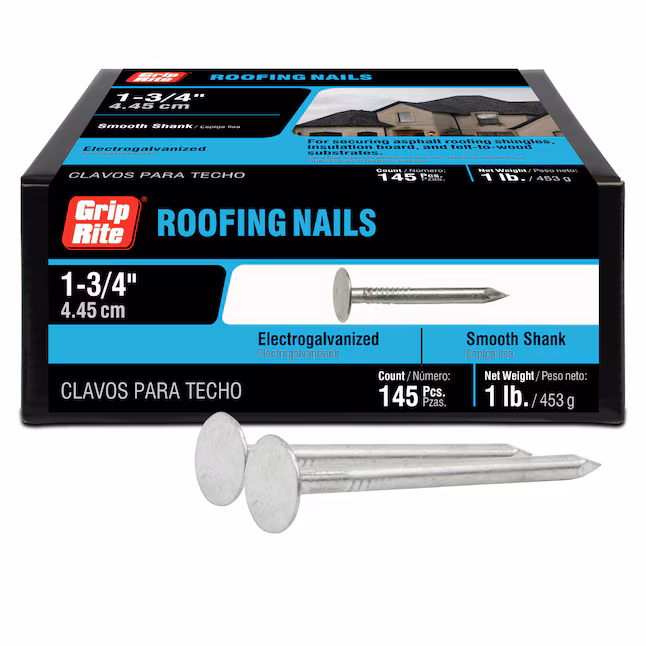 134EGRFG1 Roofing Nail, 1-3/4 in L, Wide Flat Head, 11 ga, Steel, 145/BX