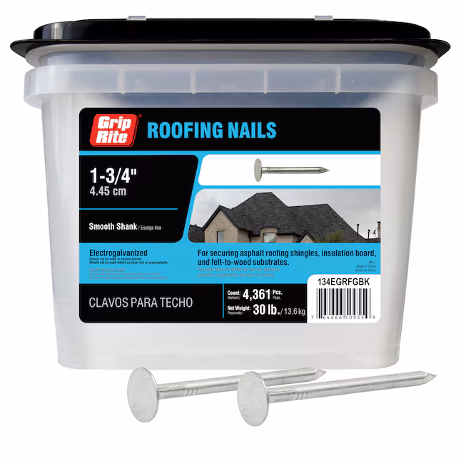 134EGRFGBK Roofing Nail, 1-3/4 in L, Wide Flat Head, 11 ga, Steel, 4361/BX