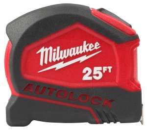 48-22-1825 Tape Measure, 25 ft L Blade, 1 in W Blade, Steel Blade, Plastic Case, Black/Red Case