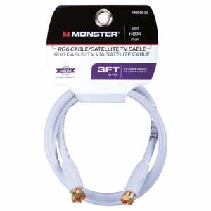 Just Hook It Up 140046-00 RG6 Coaxial Cable, Female, Female, White Sheath, 3 ft L