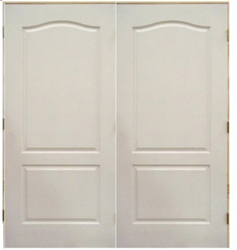 48 in x 80 in, Arch Top, 2 Panel, Textured, Hollow Core, Primed, Interior Double Prehung Door, Satin Nickel Hinges
