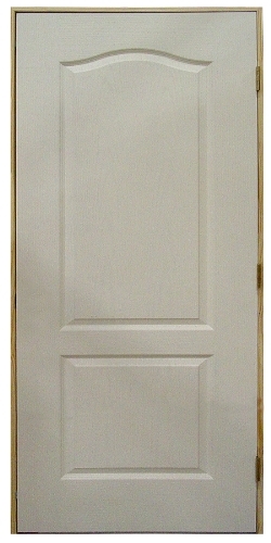 24 in x 80 in, Arch Top, 2 Panel, Textured, Hollow Core, Primed, Interior Prehung Door, Right Hand, Yellow Zinc Hinges, 2-1/8 in Colonial Casing