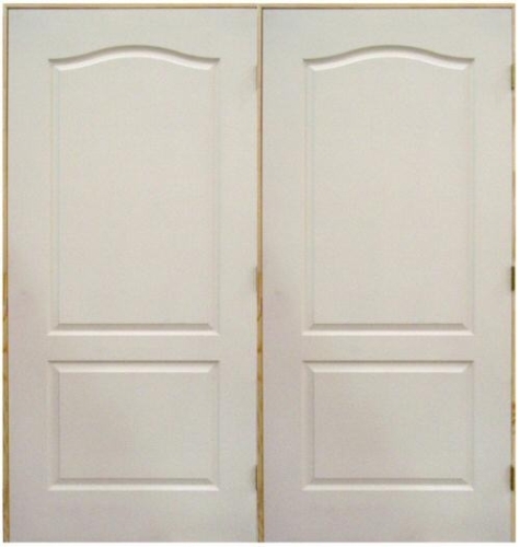 48 in x 80 in, Arch Top, 2 Panel, Textured, Hollow Core, Primed, Interior Double Prehung Door, Yellow Zinc Hinges
