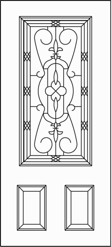 36 in x 80 in, 3/4 View, Jacinto, 2 Panel, Fiberglass, Primed, Exterior Prehung Door, Right Hand, Oil Rubbed Bronze Hinges