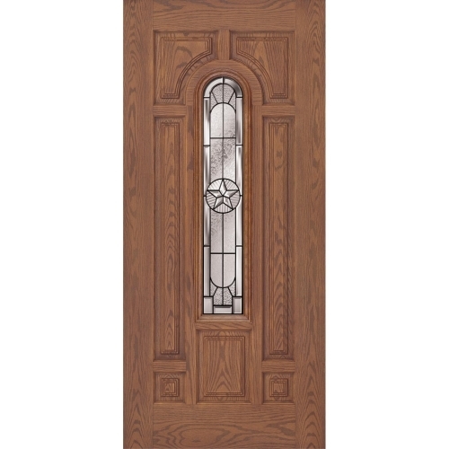 36 in x 80 in, Center Arch, Medium Oak, Fiberglass, Prehung Door, Left Hand, Oil Rubbed Bronze Hinges, TDI