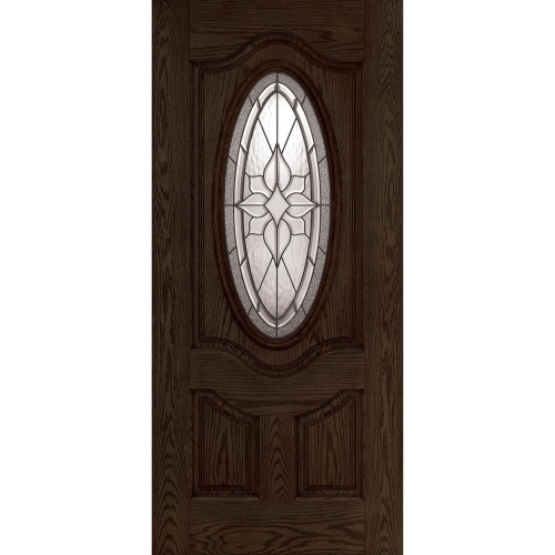 36 in x 80 in, 3/4 Oval, Stellar, Walnut, Fiberglass, Prehung Door, Right Hand, Oil Rubbed Bronze Hinges, TDI