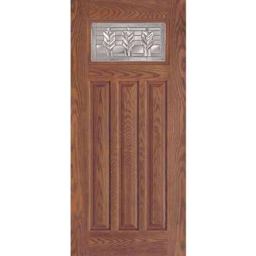 36 in x 80 in, Craftsman, Cameron, Medium Oak, 3 Panel, Fiberglass, Prehung Door, Right Hand, Satin Nickel Hinges, TDI