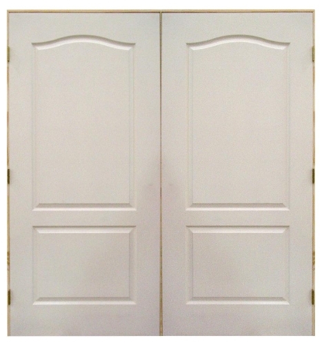 60 in x 80 in, Arch Top, 2 Panel, Textured, Hollow Core, Primed, Interior Double Prehung Door, Stainless Steel Hinges, 2-1/8 in Colonial Casing