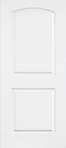 30 in x 80 in, Round Top, 2 Panel, Smooth, Primed, Hollow Core, Interior Prehung Door, Left Hand, Satin Nickel Hinges