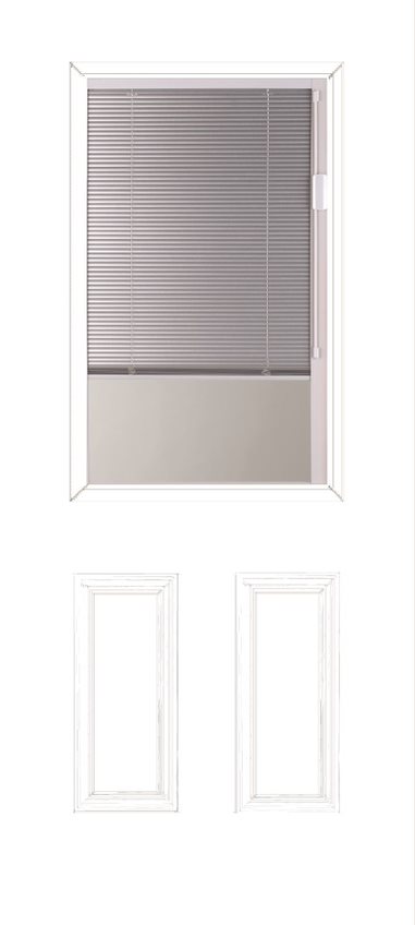 32 in x 80 in, Halfview, Mini Blind, 2 Panels, Smooth, Fiberglass, Primed, Exterior Prehung Door, Right Hand, Satin Nickle Hinges