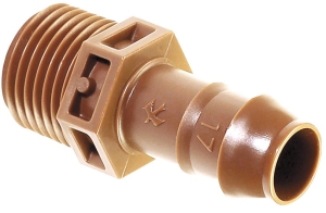 BA-050MPSX Drip Irrigation Adapter, 1/2 in Connection, Male x Barb, PVC, Brown