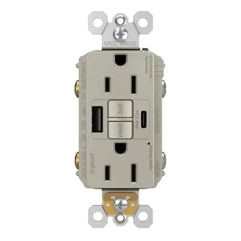 radiant 1597TRUSBACNIC4 GFCI Receptacle, Type A/C, 15 A, 125 V, NEMA 5, Nickel