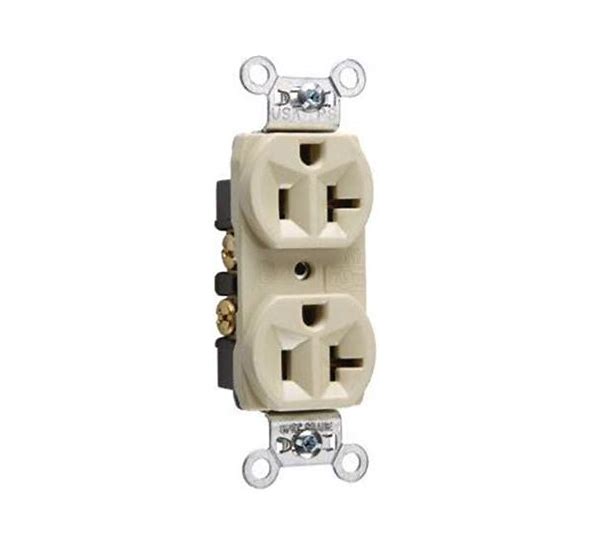 CRB5362ICC12 Duplex Receptacle, 2 -Pole, 20 A, 125 VAC, Back, Side Wiring, NEMA: 5-20R, Ivory