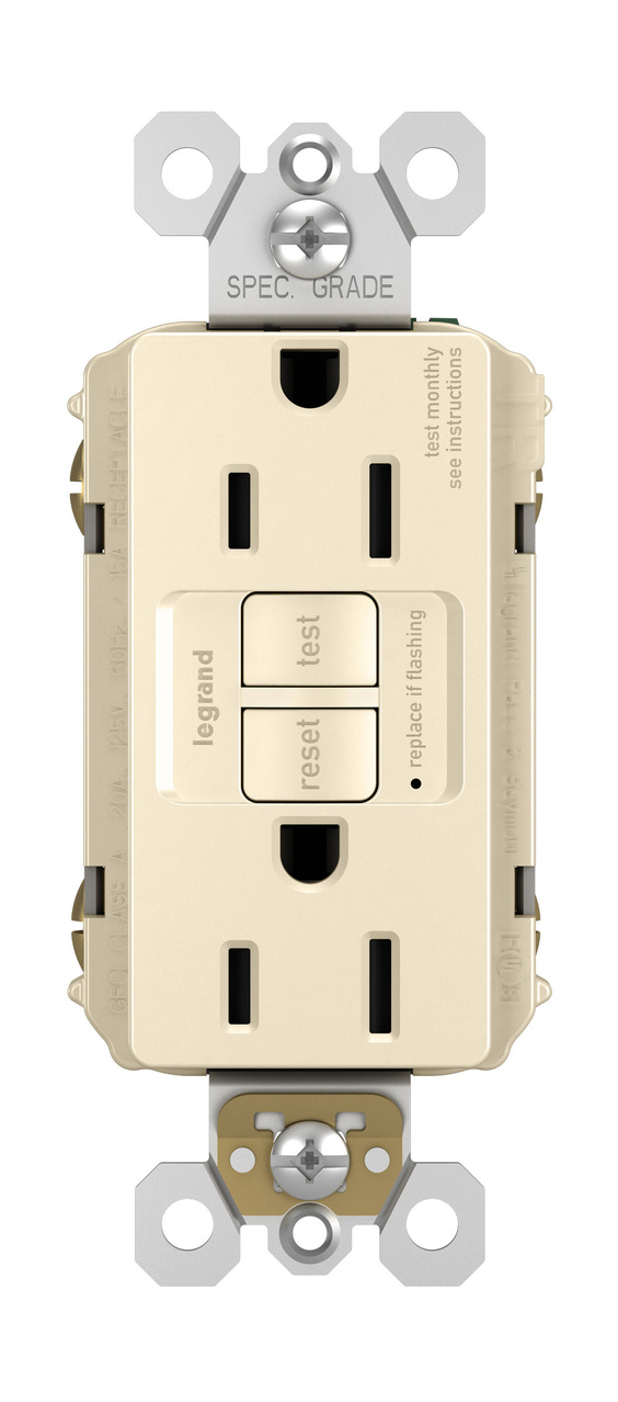 Pass & Seymour radiant Series 1597TRLACCD4 GFCI Duplex Receptacle, Nylon, Light Almond, 2-Pole, 15 A, 125 VAC