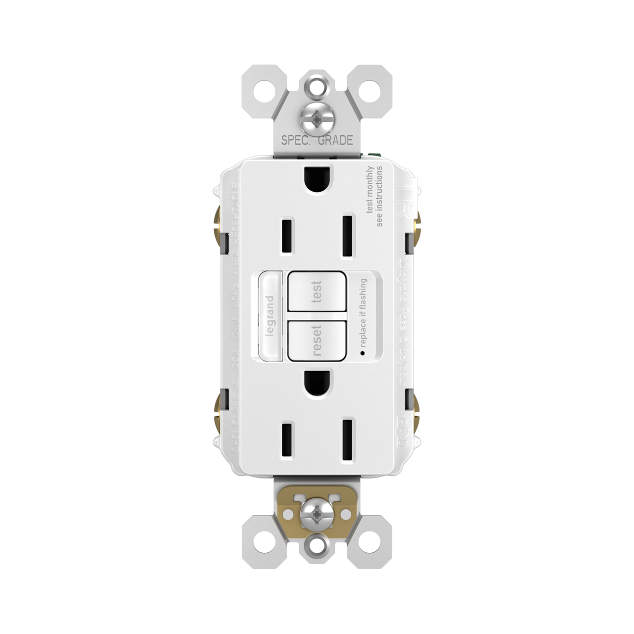 radiant 1597NTLTRWCCD4 Nightlight/GFCI Receptacle, 2 -Pole, 15 A, 125 VAC, Back, Side Wiring, White