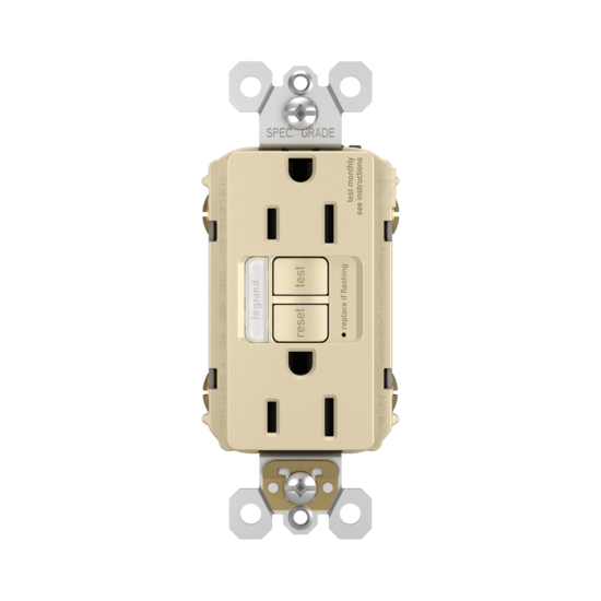 radiant 1597NTLTRICCD4 Nightlight/GFCI Receptacle, 2 -Pole, 15 A, 125 VAC, Back, Side Wiring, Ivory
