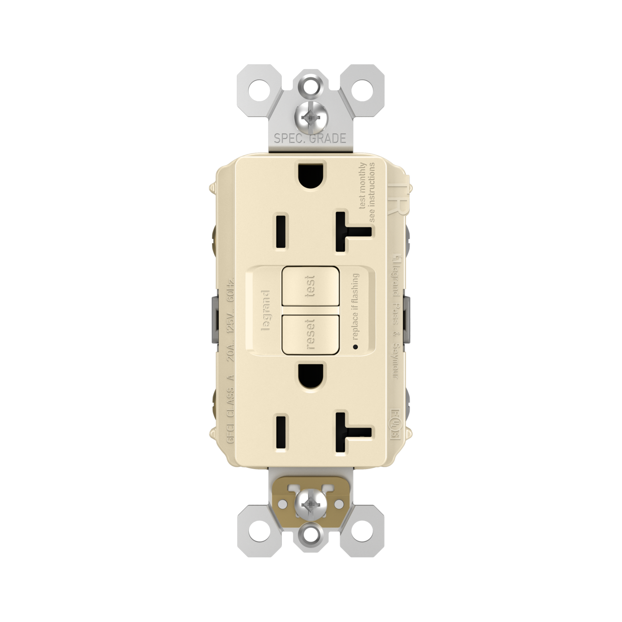 Pass & Seymour radiant Series 2097TRLACCD4 GFCI Duplex Receptacle, Nylon, Light Almond, 2-Pole, 20 A