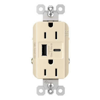radiant R26USBAC6LACCV4 USB Outlet, Type A/C, 15 A, 125 V, NEMA 5-15R, Light Almond