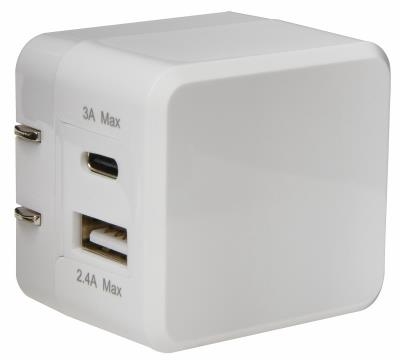 TCA234Z Type-C Dual Port Wall Charger, 3.4 A Charge, USB Plug, White