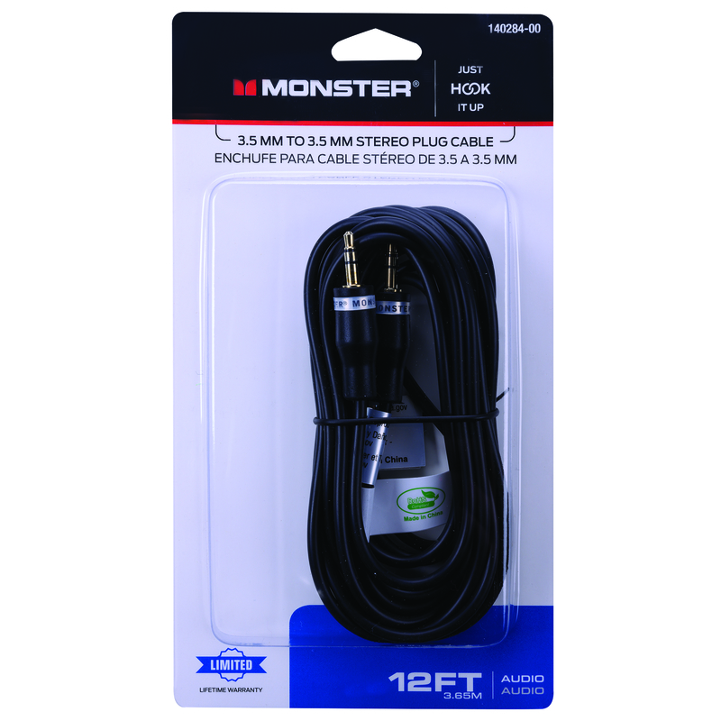 Just Hook It Up 140284-00 Stereo Cable, Plug, Plug, Black Sheath, 12 ft L