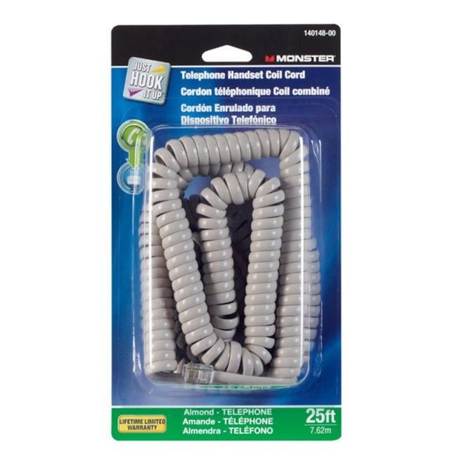 Just Hook It Up 140156-00 Telephone Handset Coil Cord, 4 -Conductor, White Sheath, 25 ft L