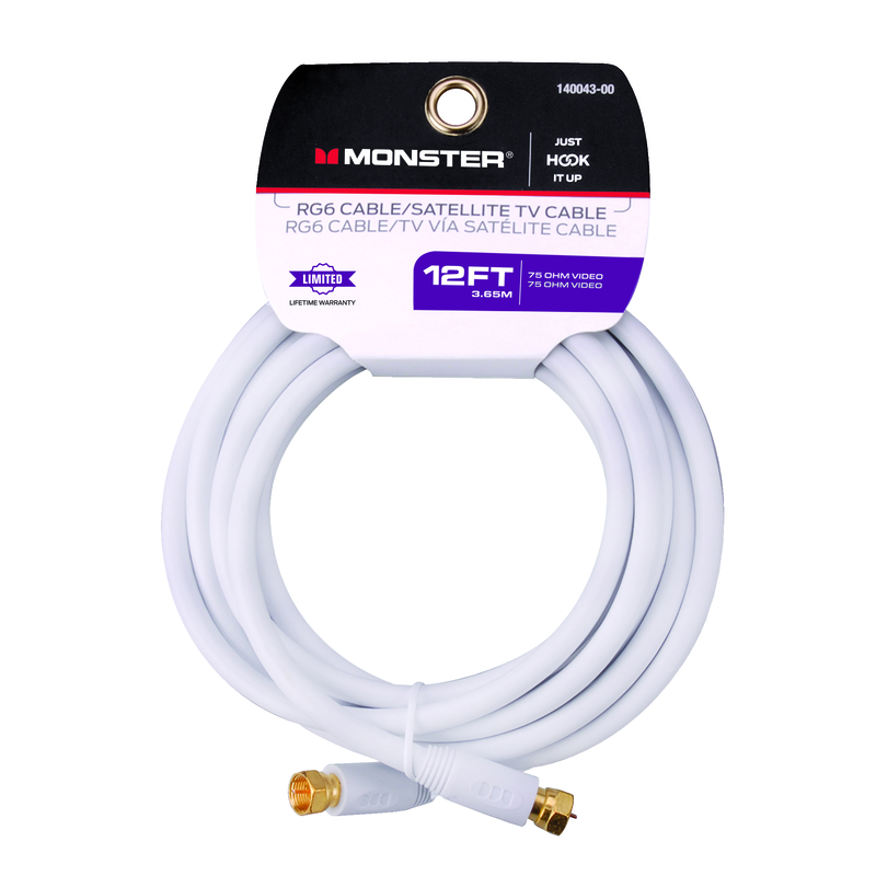 Just Hook It Up 140043-00 RG6 Coaxial Cable, Female, Female, White Sheath, 12 ft L
