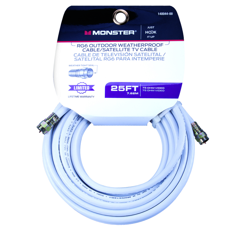 Just Hook It Up 140044-00 Digital RG59 Video Coaxial Cable, F-Type, F-Type, White Sheath, 25 ft L