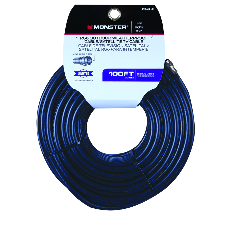Just Hook It Up 140038-00 RG6 Coaxial Cable, Female, Female, Black Sheath, 100 ft L