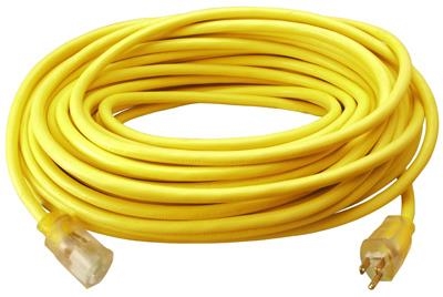 02589ME Extension Cord, 12 AWG Wire, 100 ft L, Vinyl Sheath, Yellow Sheath, 125 V