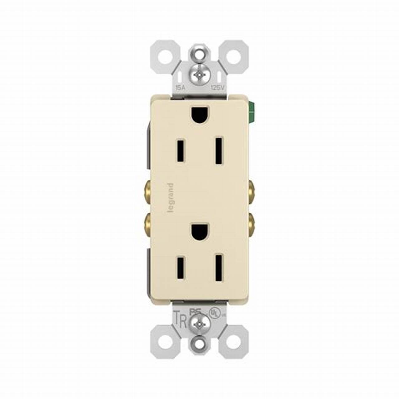 Pass & Seymour radiant Series 885TRLACC8 Duplex Receptacle, Thermoplastic, Light Almond, 2-Pole, 3-Wire, 125 V