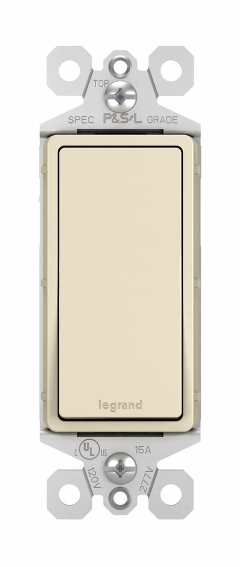 radiant Series TM870LACC10 Paddle Switch, 15 A, 120/277 VAC, Push Wire, Side Wire Terminal, Light Almond