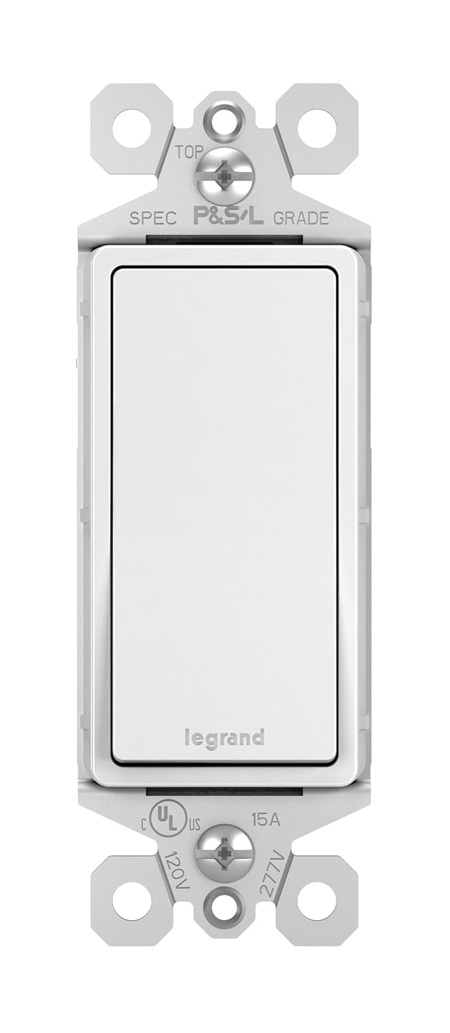 radiant Series TM870WCC10 Paddle Switch, 15 A, 120/277 VAC, Push Wire, Side Wire Terminal, White, 1-Pole