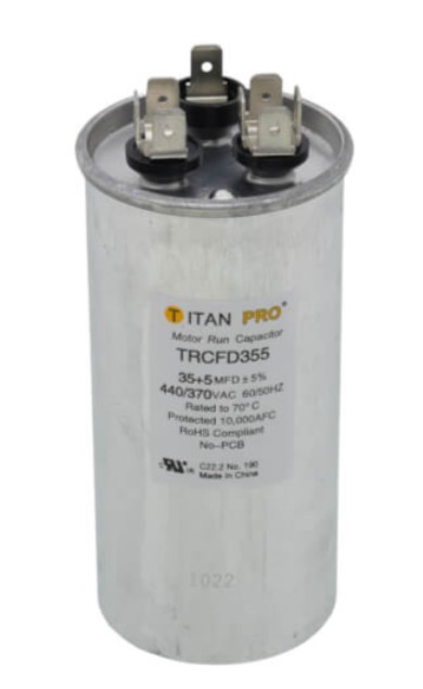 TRCFD355 Motor Dual Run Capacitor, Round, Aluminum/Steel