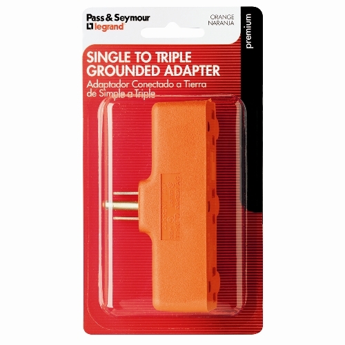 699BPCC5 Triple Outlet Tap Grounding Adapter, 15 A, 3 -Outlet, NEMA: NEMA 5-15, Orange