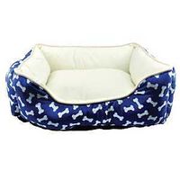 Slumber Pet ZA2227 19 19 Cuddler Bed, 20 in L, 16 in W, Bone Pattern, Polyester Fill, Sherpa Cover, Blue, S Pet Size