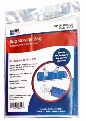 SP-RUGBAG Rug Storage Bag, Plastic, Clear, 130 in L, 26 in W, 4 mil Thick