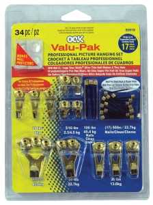 50918 Picture Hanging Kit, 5 to 100 lb, Steel, Brass, Gold