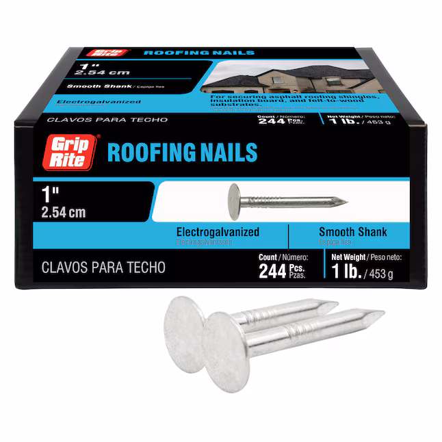 1EGRFG1 Roofing Nail, 1 in L, Wide Flat Head, 11 ga, 244/BX