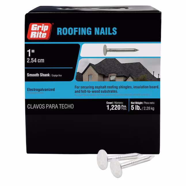 1EGRFG5 Roofing Nail, 1 in L, Wide Flat Head, 11 ga, Steel, 1220/BX